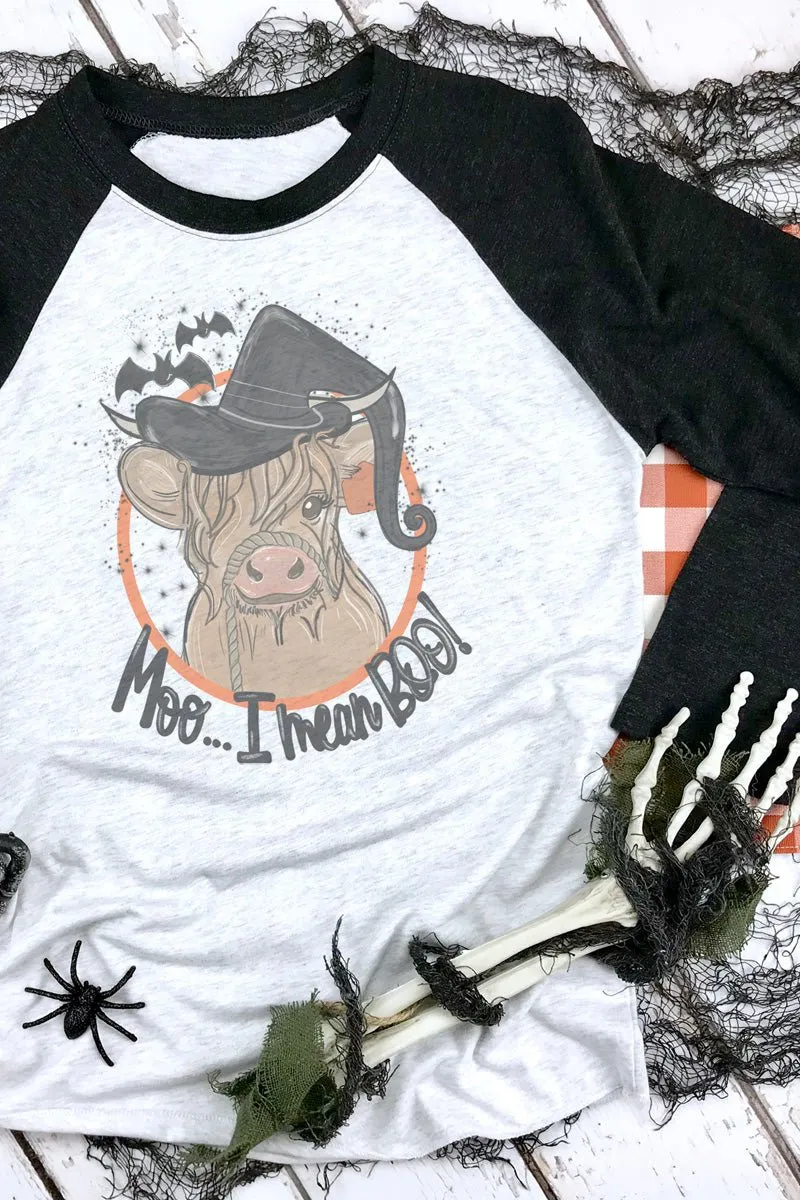 Halloween Boo Cow Tri-Blend Unisex 3/4 Raglan