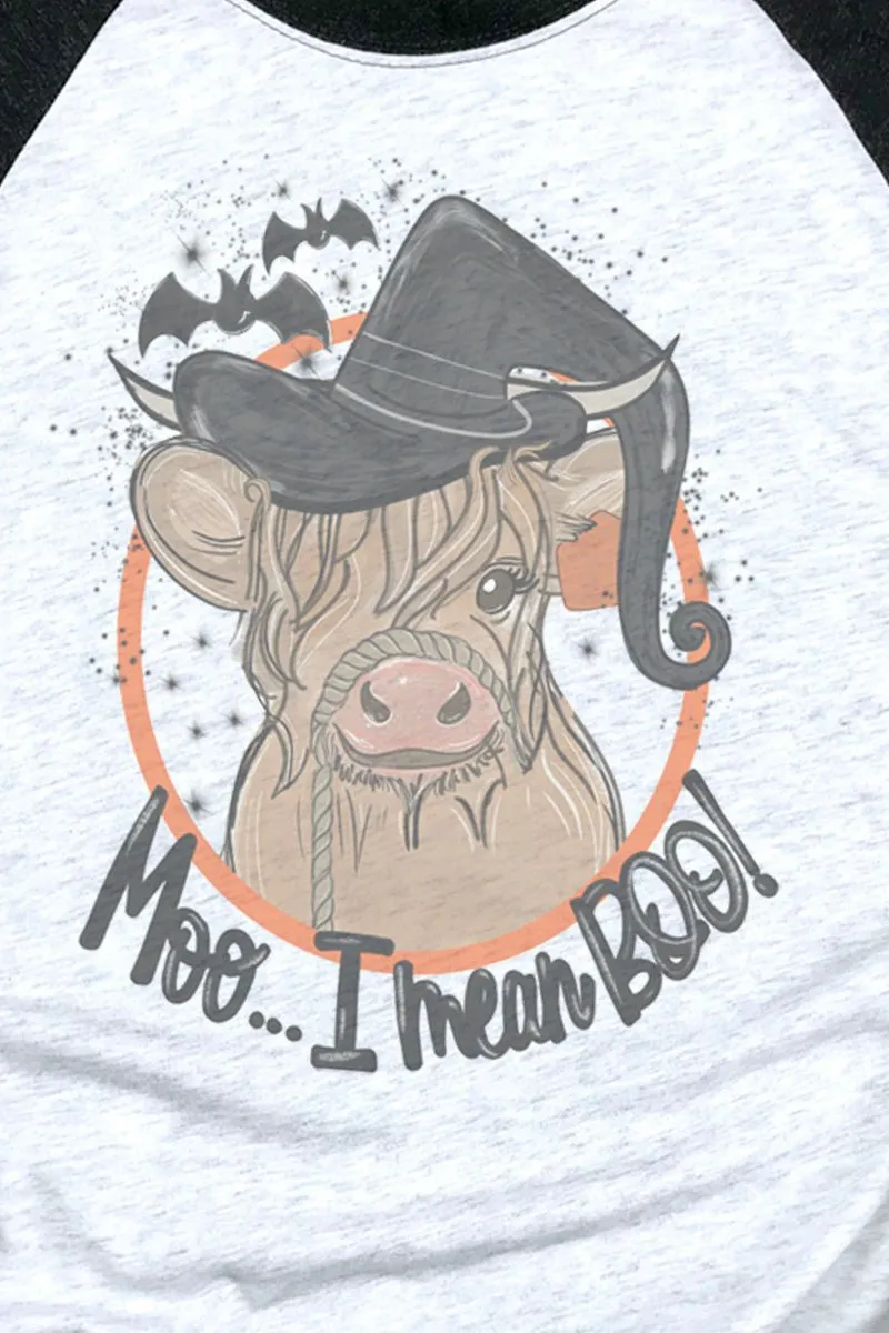 Halloween Boo Cow Tri-Blend Unisex 3/4 Raglan