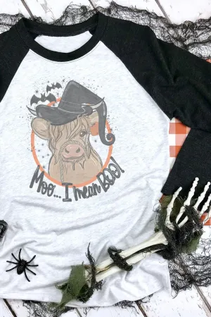 Halloween Boo Cow Tri-Blend Unisex 3/4 Raglan