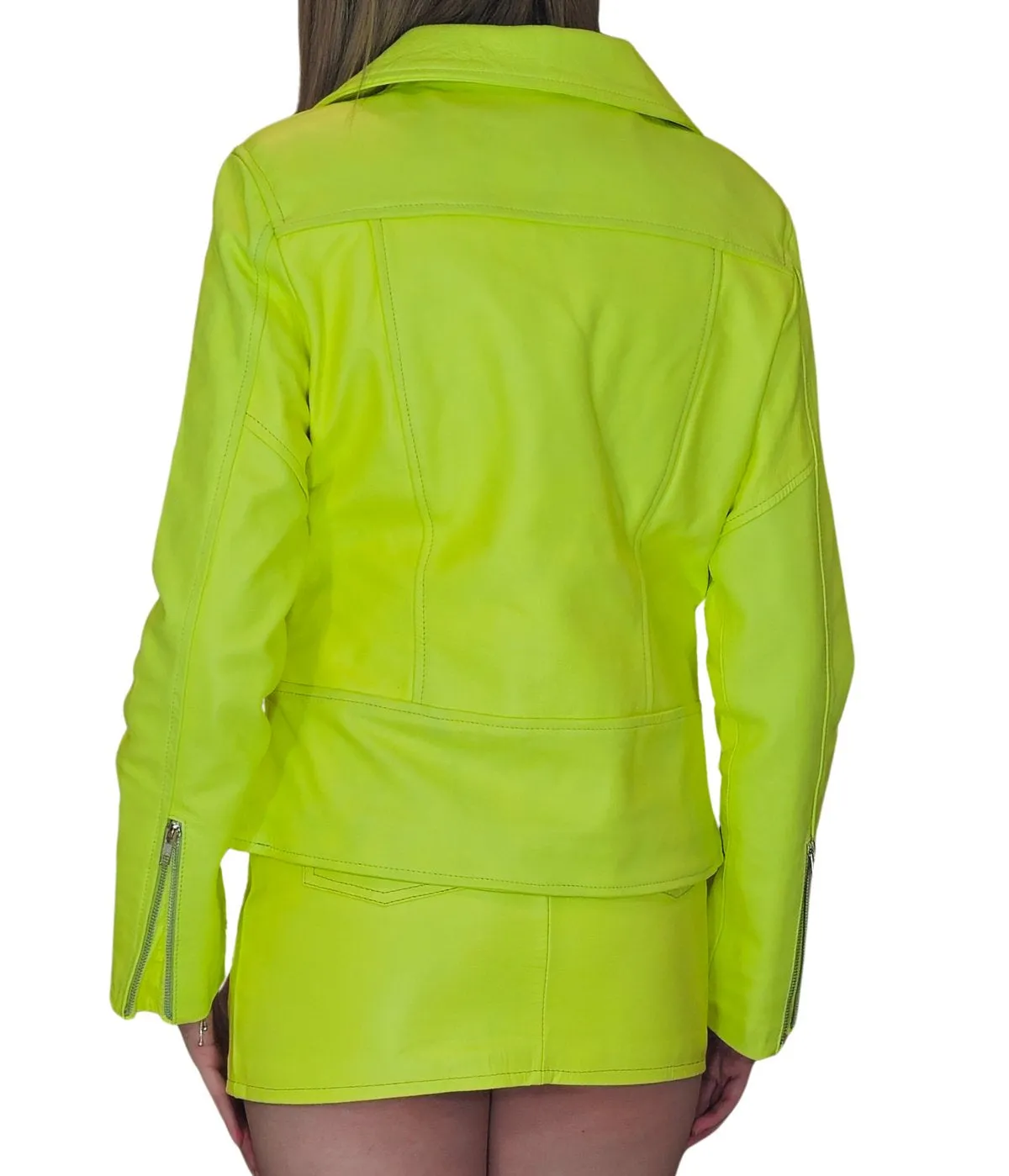Handcrafted Women's Sheepskin Leather Trucker Jacket – Premium Style Lime Green