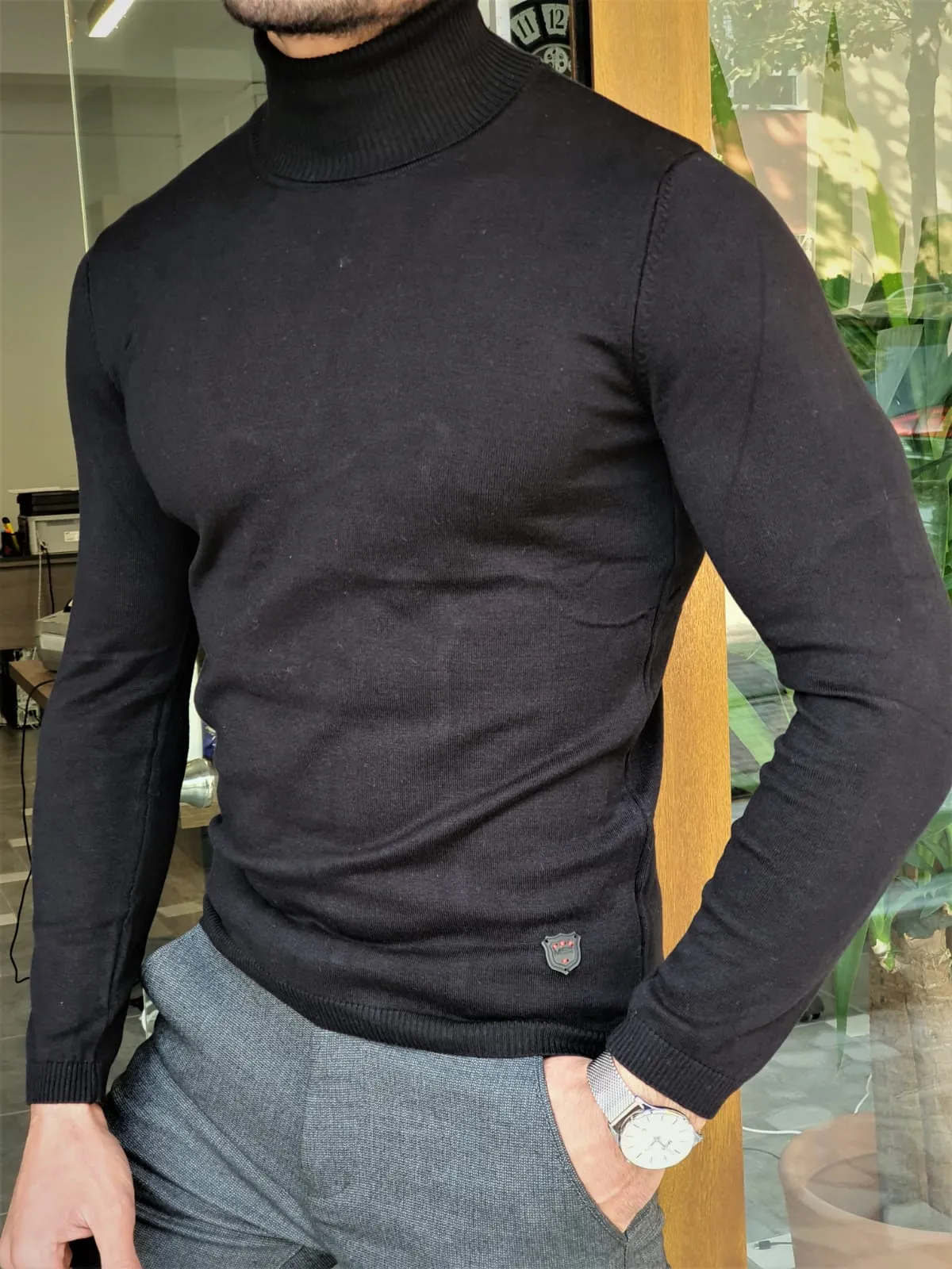 Harrison Sli Fit Black Turtleneck Knitwear