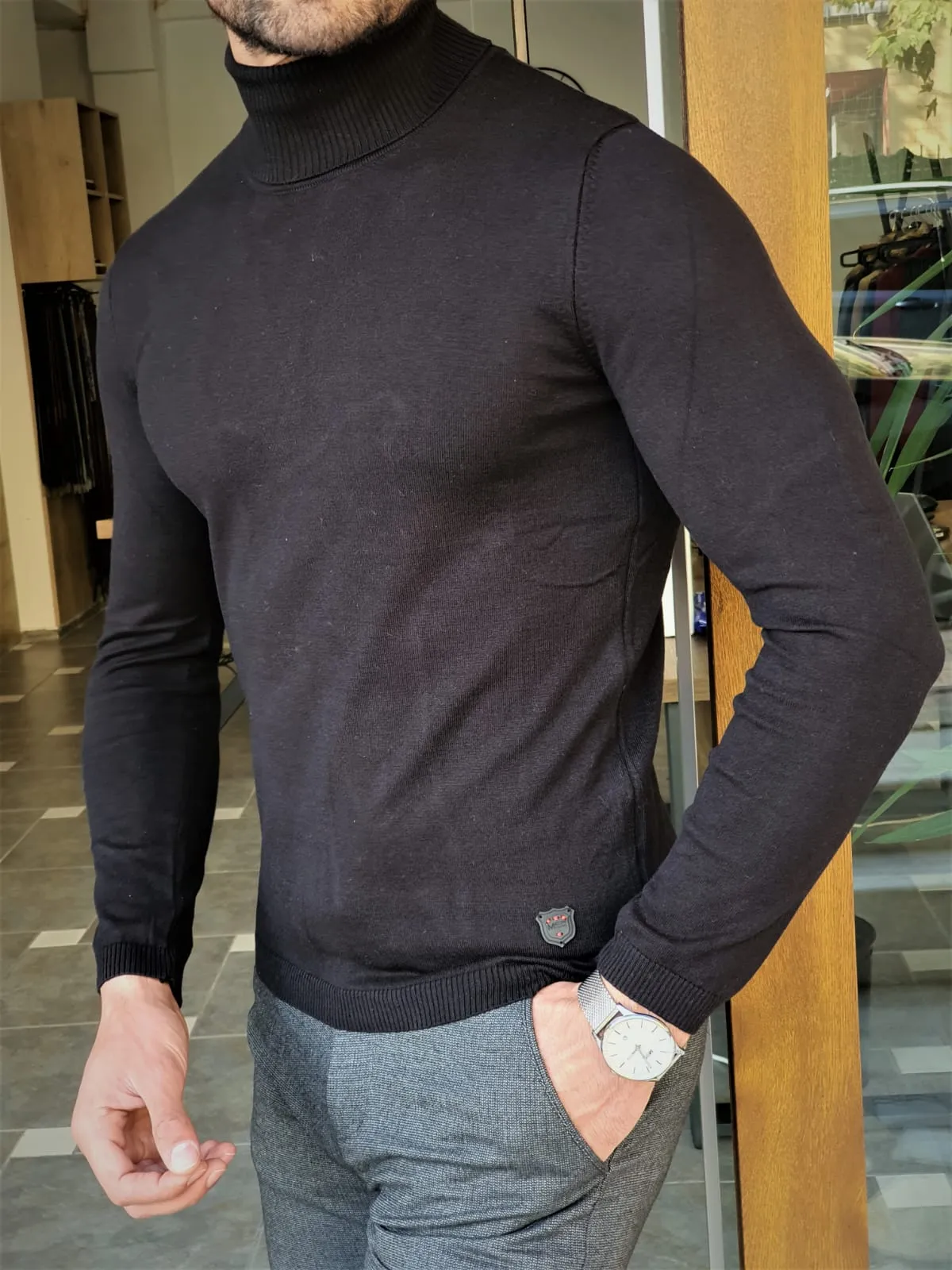 Harrison Sli Fit Black Turtleneck Knitwear