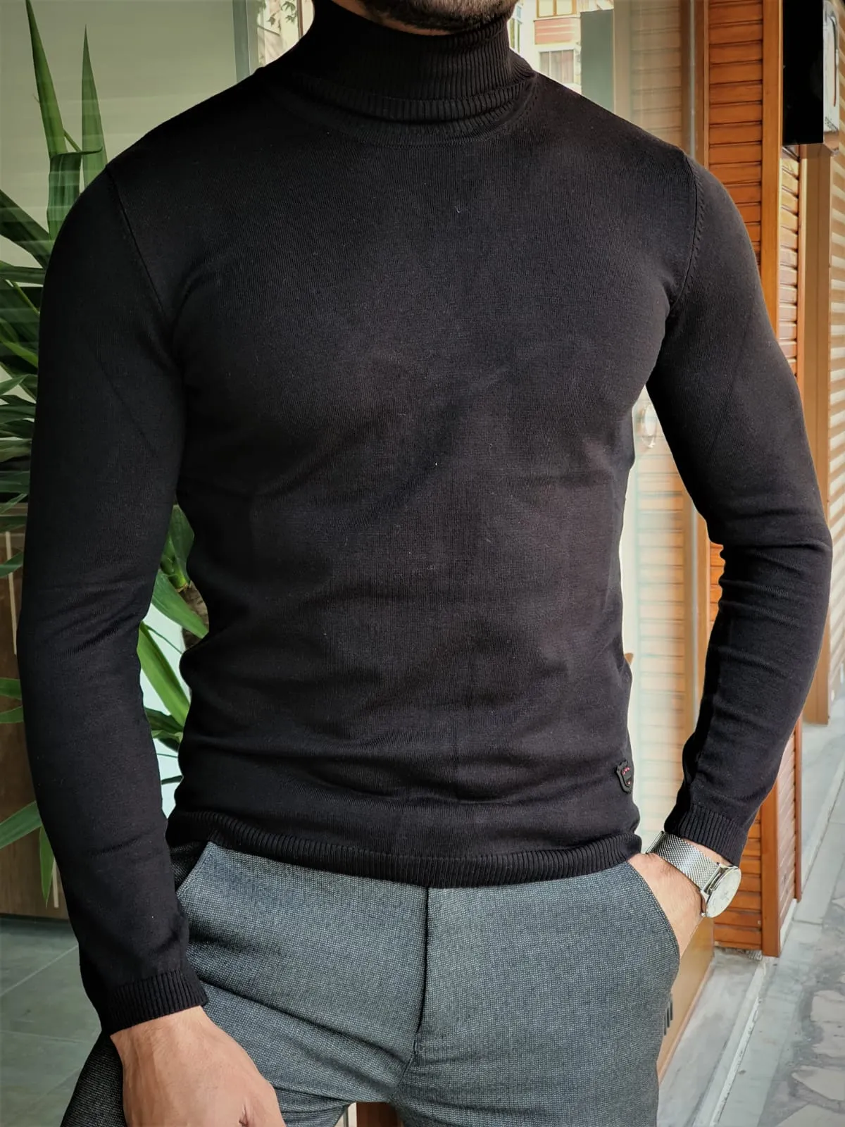 Harrison Sli Fit Black Turtleneck Knitwear