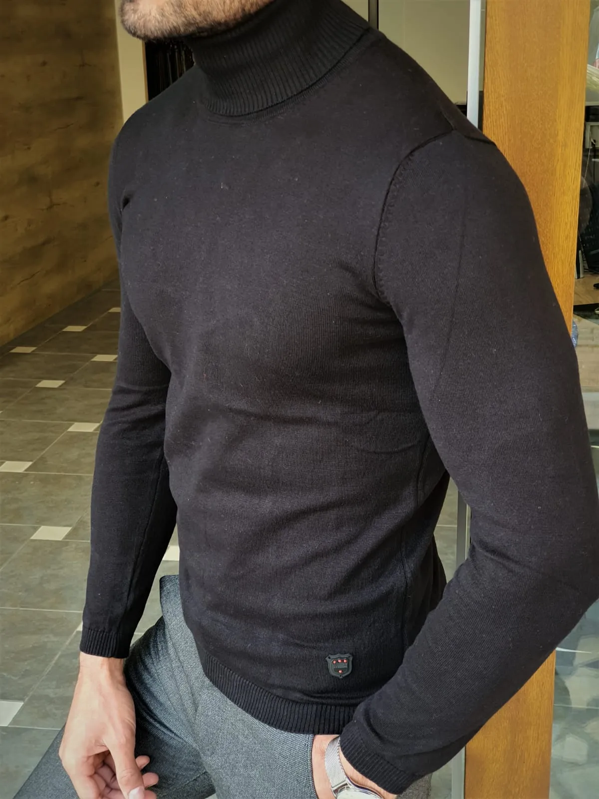 Harrison Sli Fit Black Turtleneck Knitwear