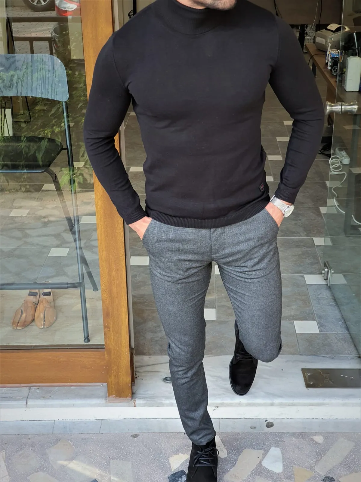 Harrison Sli Fit Black Turtleneck Knitwear