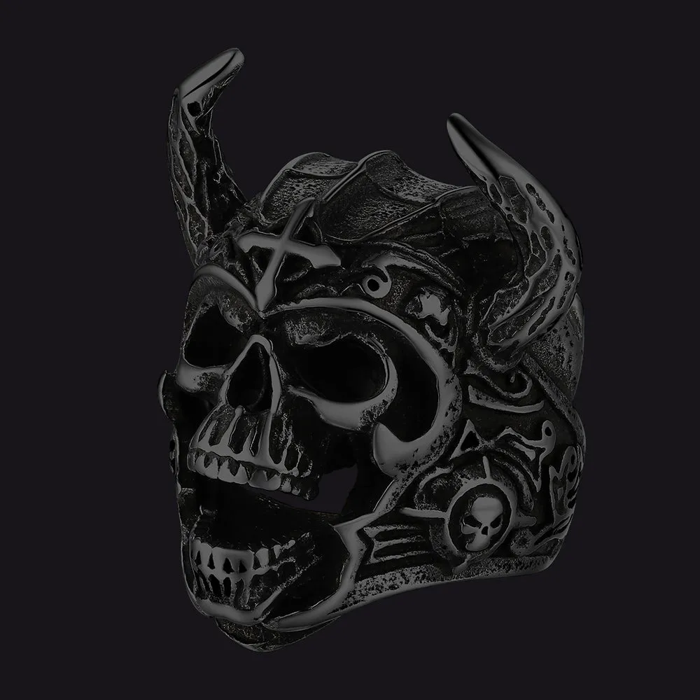 Heavy Metal Demon Skull Ring with Horns for Men