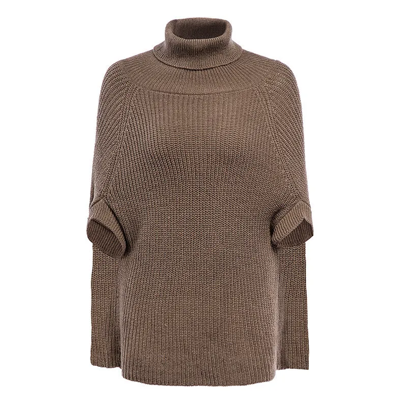 High Neck Long Batwing Sleeves Clock Women Pullover Sweater