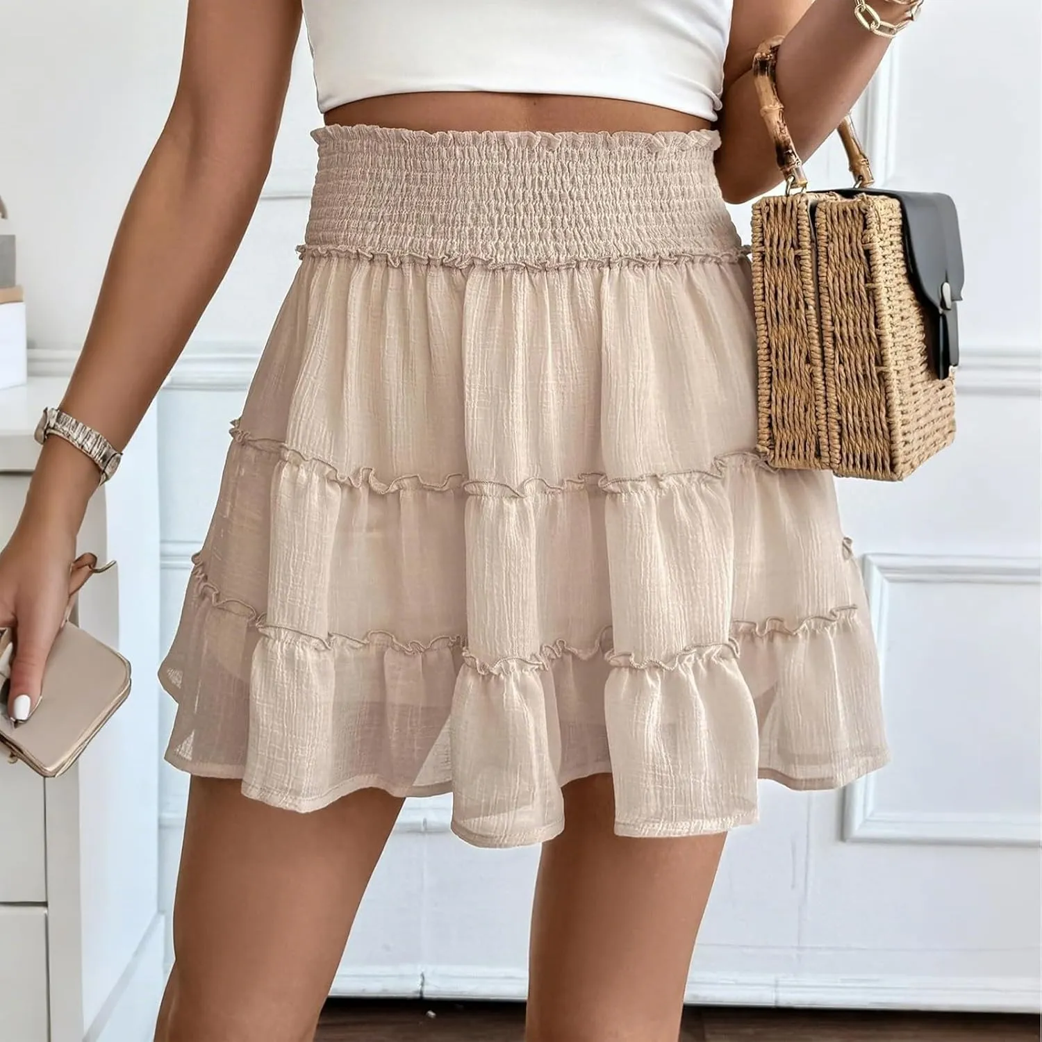 High Waisted Casual Skirts for Women Trendy Summer Flowy Chiffon Pleated Mini Wrap Skirt with Shorts Underneath