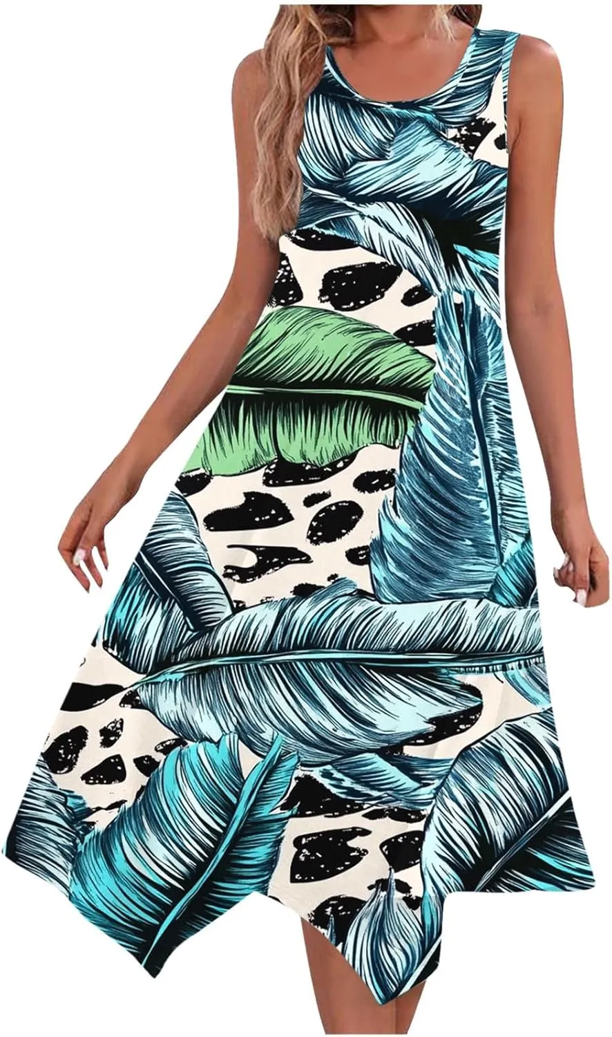 hlysgo Beach Dresses for Women 2025 Trendy Floral Print Handkerchief Hem Beach Sundress Summer A-Line Flowy Boho Mini Dress