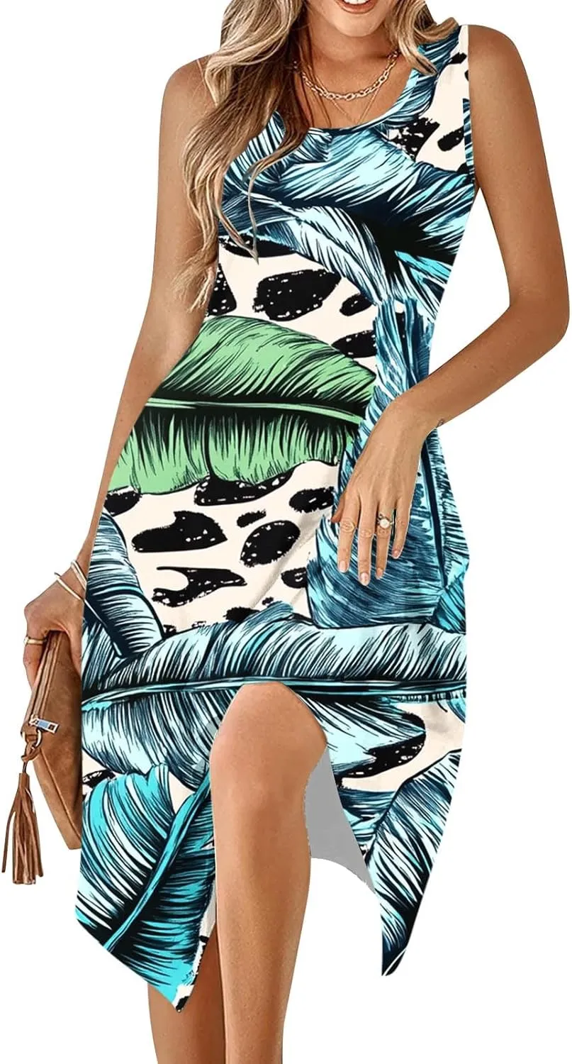 hlysgo Beach Dresses for Women 2025 Trendy Floral Print Handkerchief Hem Beach Sundress Summer A-Line Flowy Boho Mini Dress