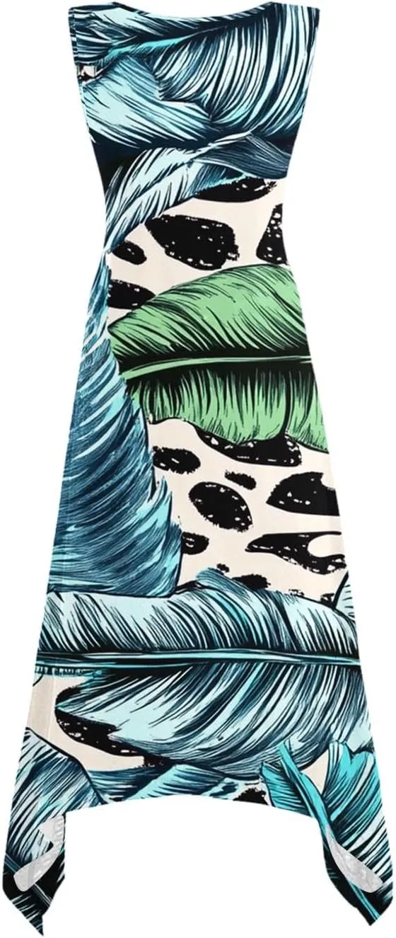 hlysgo Beach Dresses for Women 2025 Trendy Floral Print Handkerchief Hem Beach Sundress Summer A-Line Flowy Boho Mini Dress