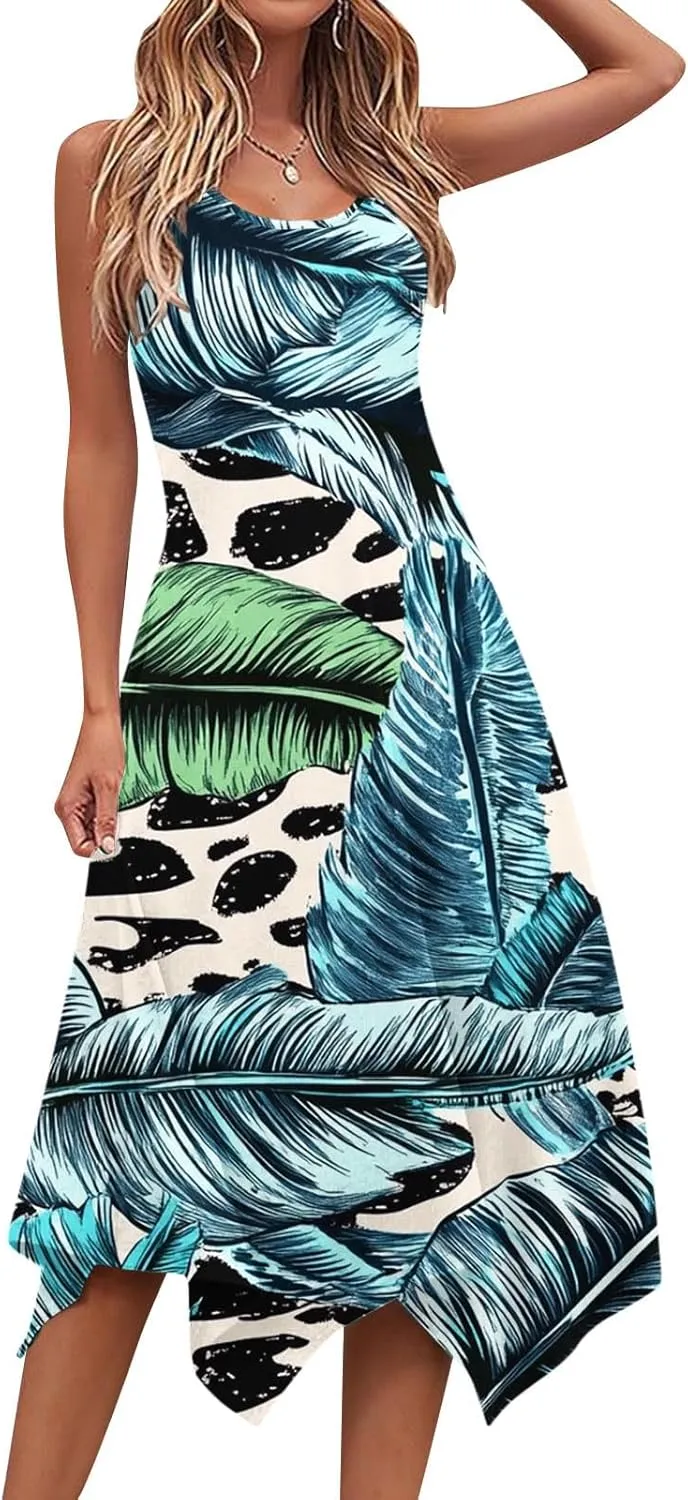 hlysgo Beach Dresses for Women 2025 Trendy Floral Print Handkerchief Hem Beach Sundress Summer A-Line Flowy Boho Mini Dress