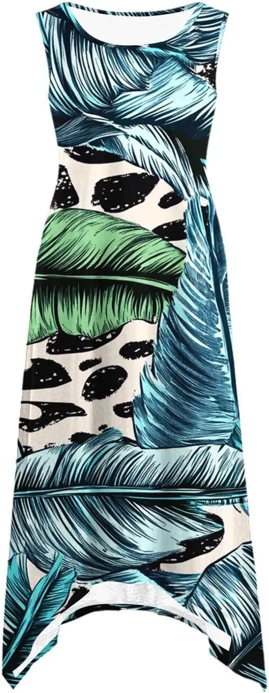 hlysgo Beach Dresses for Women 2025 Trendy Floral Print Handkerchief Hem Beach Sundress Summer A-Line Flowy Boho Mini Dress