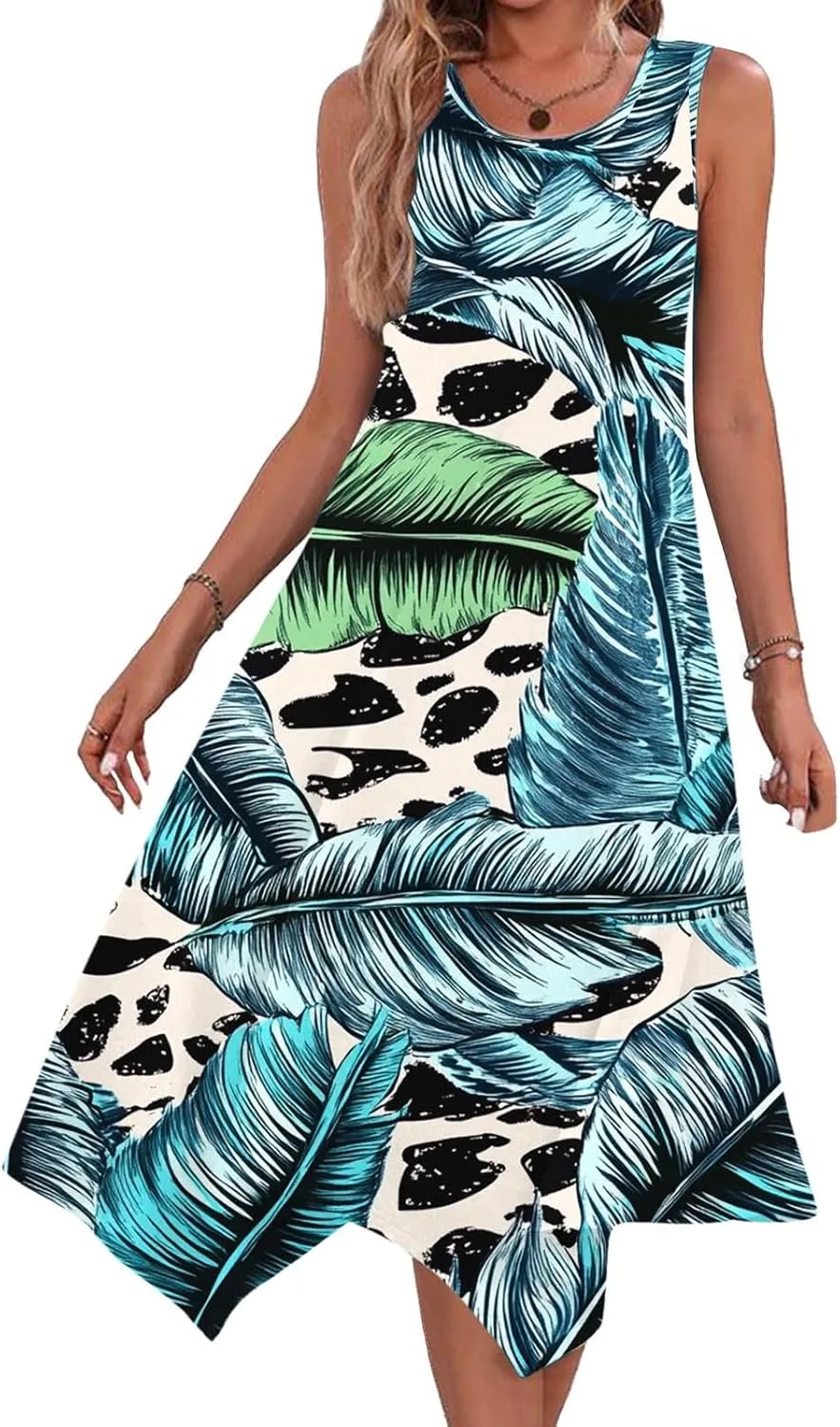 hlysgo Beach Dresses for Women 2025 Trendy Floral Print Handkerchief Hem Beach Sundress Summer A-Line Flowy Boho Mini Dress