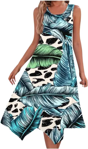 hlysgo Beach Dresses for Women 2025 Trendy Floral Print Handkerchief Hem Beach Sundress Summer A-Line Flowy Boho Mini Dress
