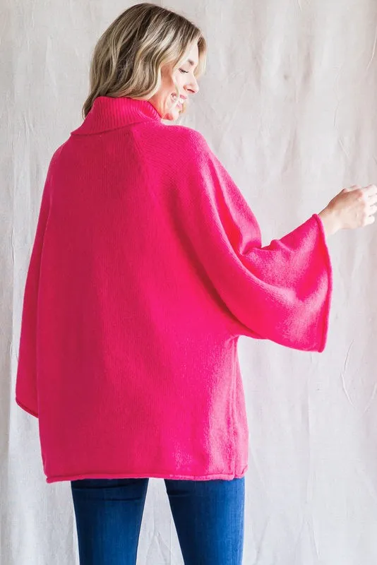 Hot Pink Turtleneck Sweater in Curvy