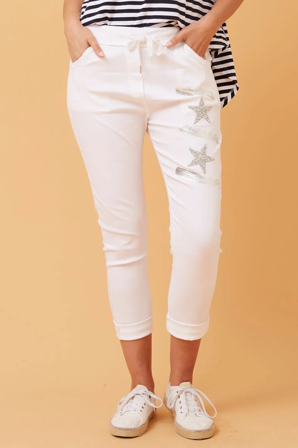 JANJA SEQUIN STAR PRINT JOGGERS