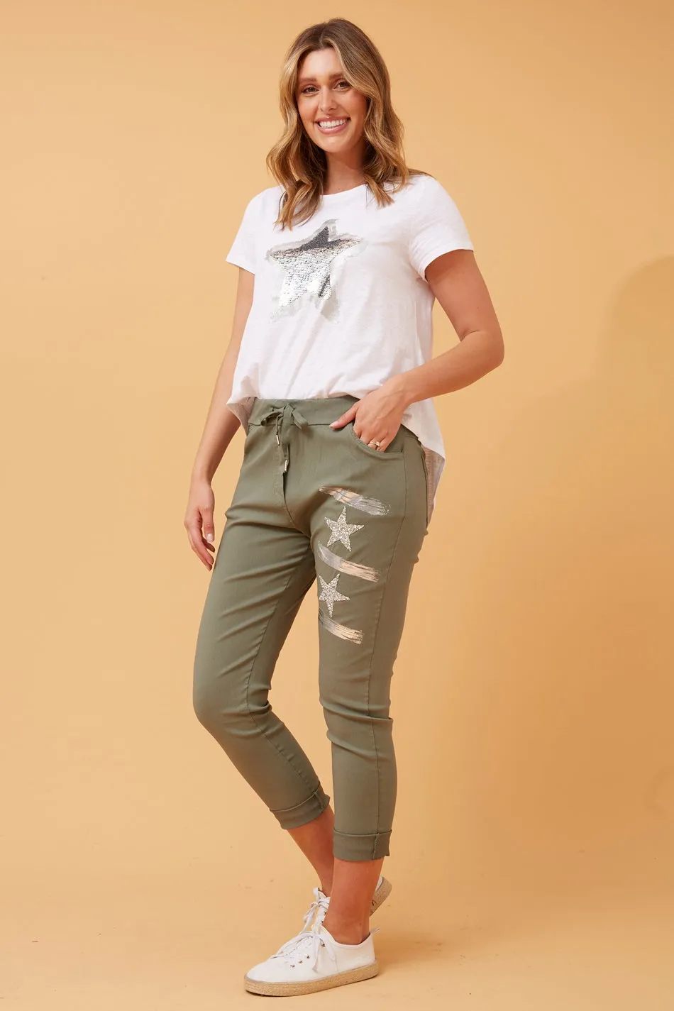 JANJA SEQUIN STAR PRINT JOGGERS