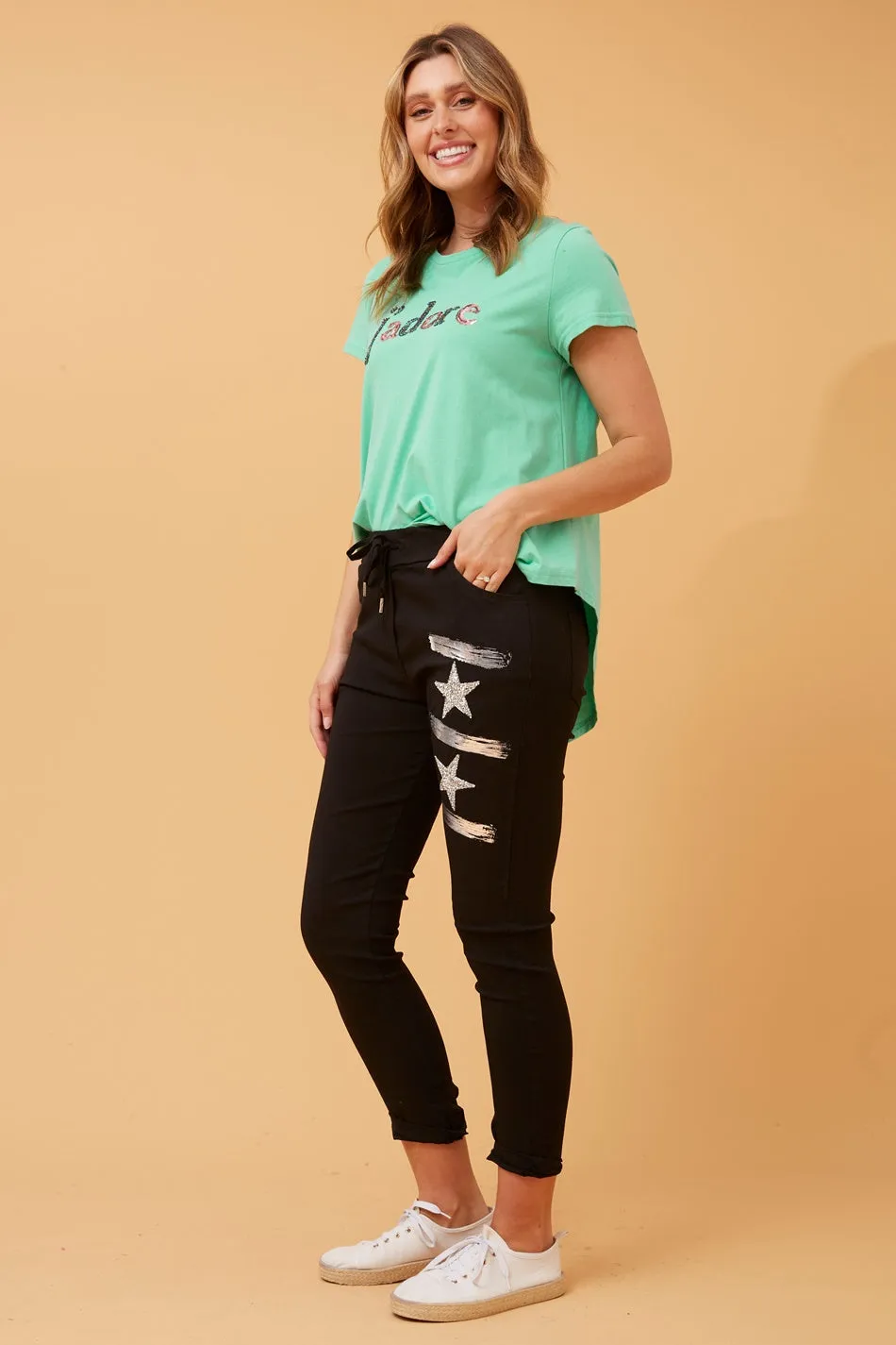 JANJA SEQUIN STAR PRINT JOGGERS