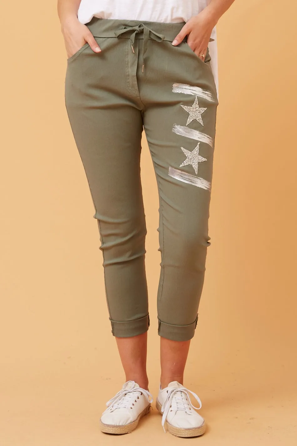 JANJA SEQUIN STAR PRINT JOGGERS