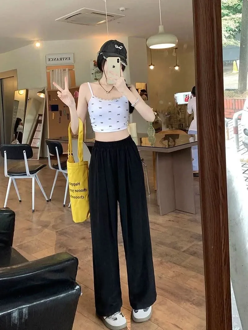 Korean Solid High-Waist Pants for Women – Trendy Vintage Long Trousers, Summer 2025
