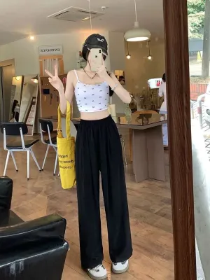 Korean Solid High-Waist Pants for Women – Trendy Vintage Long Trousers, Summer 2025