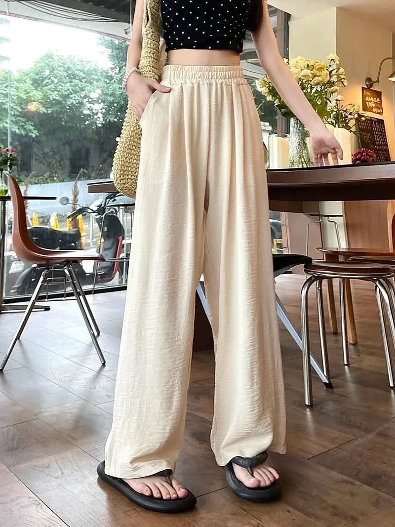 Korean Solid High-Waist Pants for Women – Trendy Vintage Long Trousers, Summer 2025