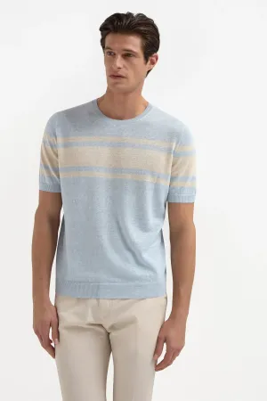 Light blue striped linen t-shirt - Made in Italy