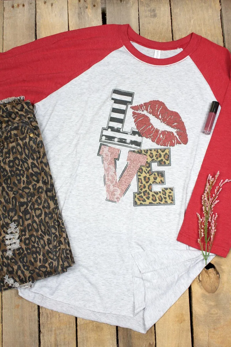 Love & Kisses Tri-Blend Unisex 3/4 Raglan