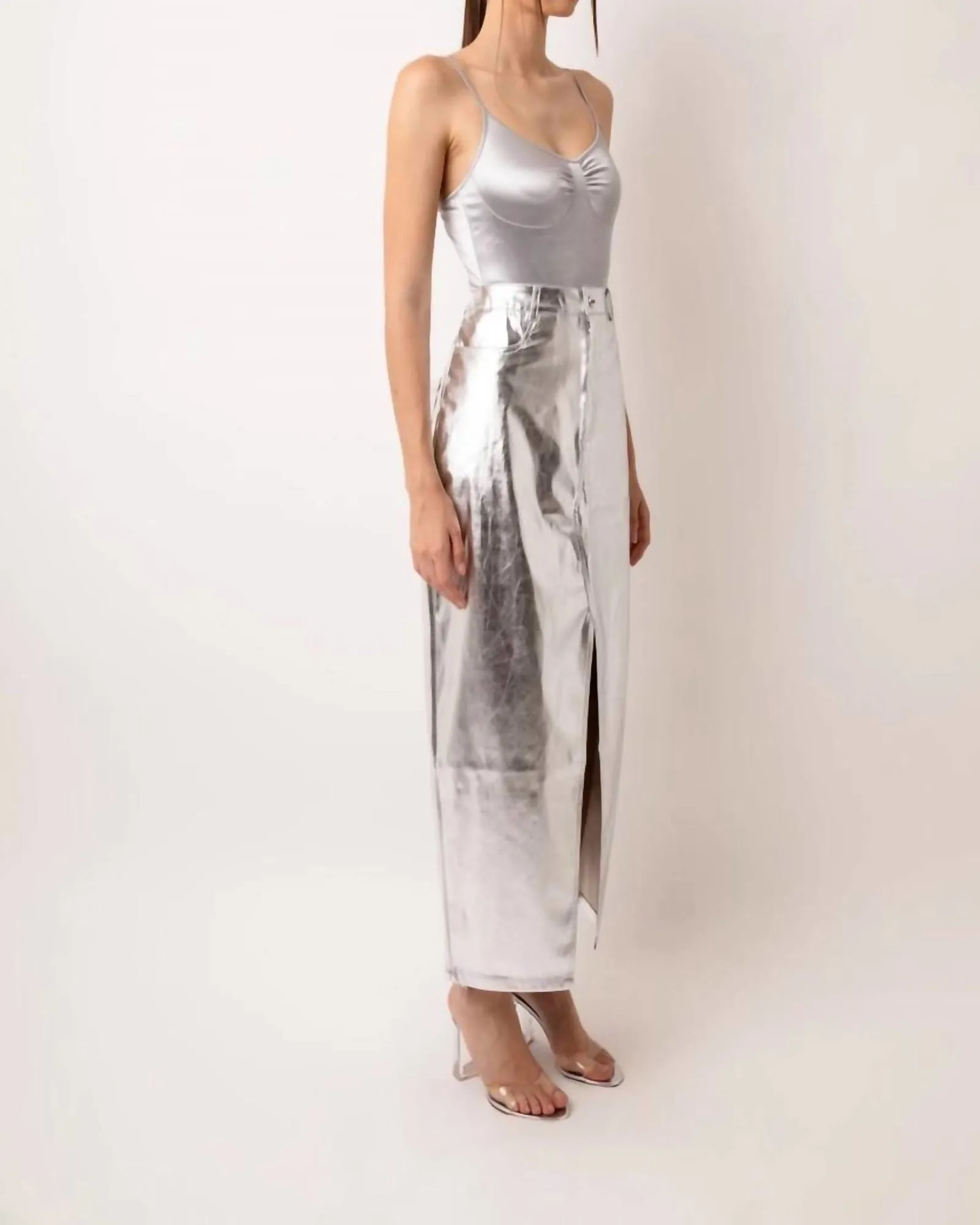 Lupe Metallic Maxi Skirt In Silver | Silver