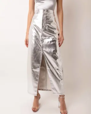 Lupe Metallic Maxi Skirt In Silver | Silver