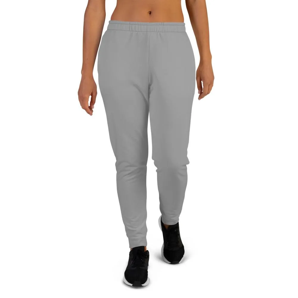Medium Gray Women's Sweatpants, Solid Color Print Slim Fit Premium Ladies' Joggers-Made in EU
