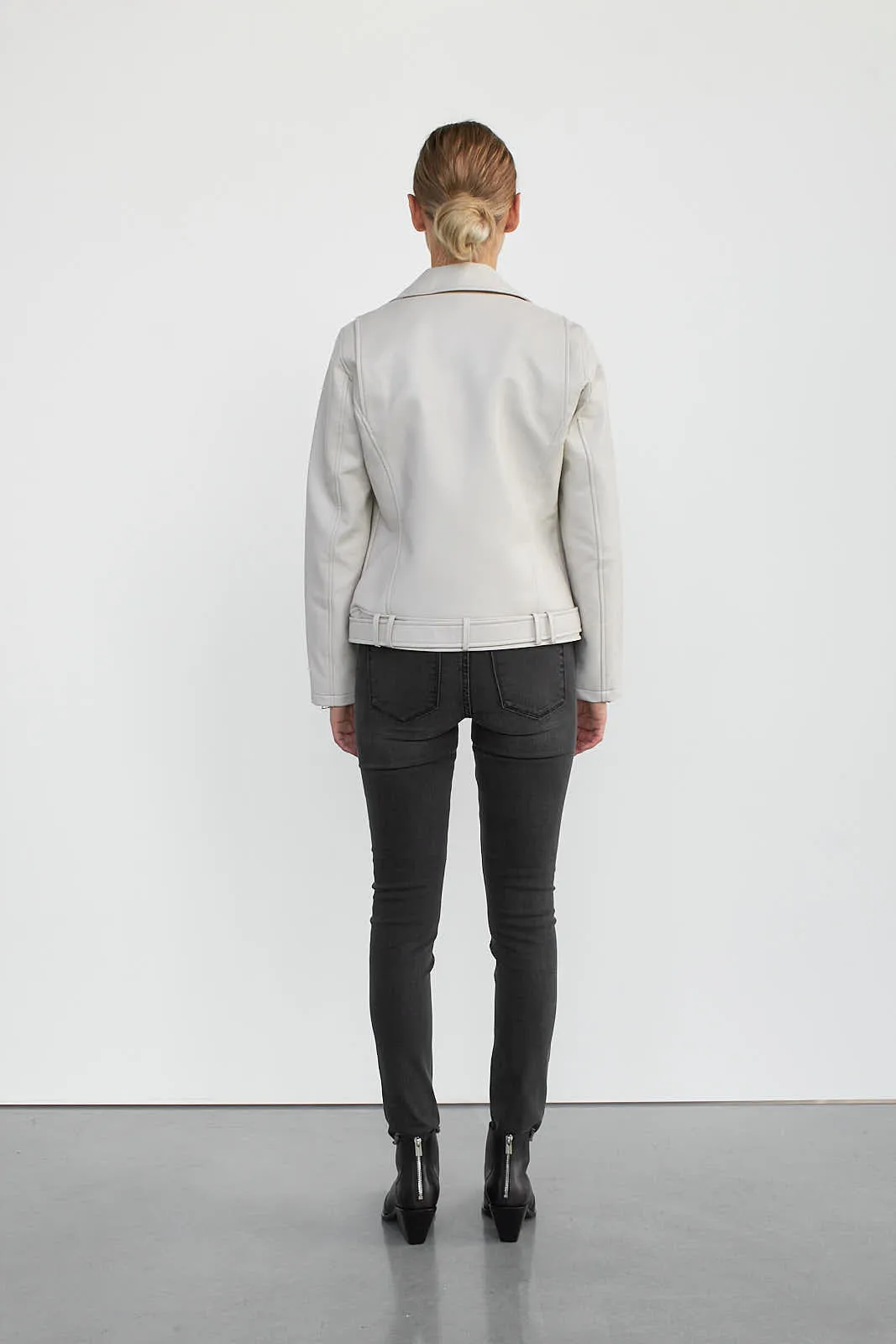 Melissa Faux Leather Biker Jacket- Stone