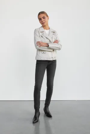Melissa Faux Leather Biker Jacket- Stone