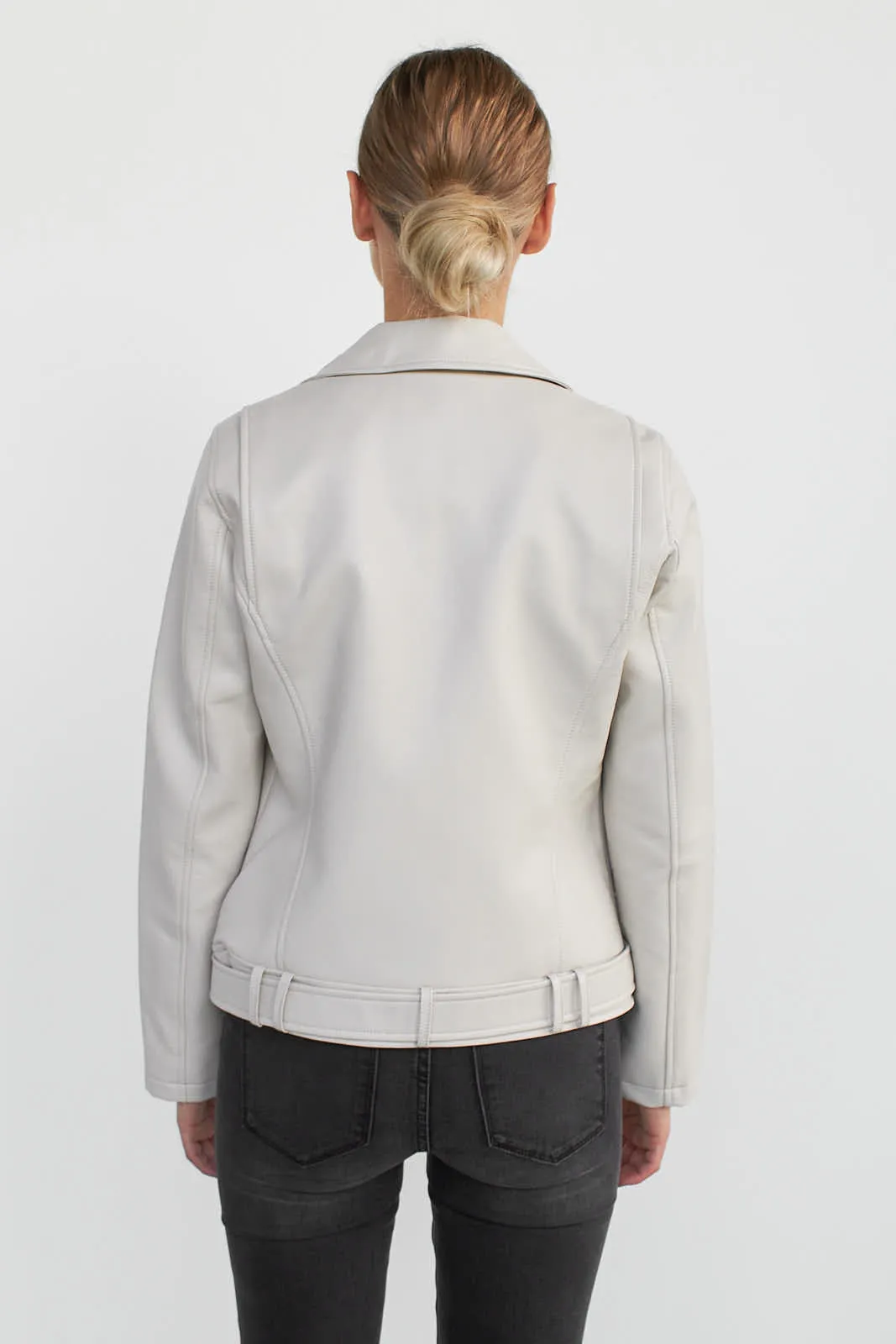 Melissa Faux Leather Biker Jacket- Stone