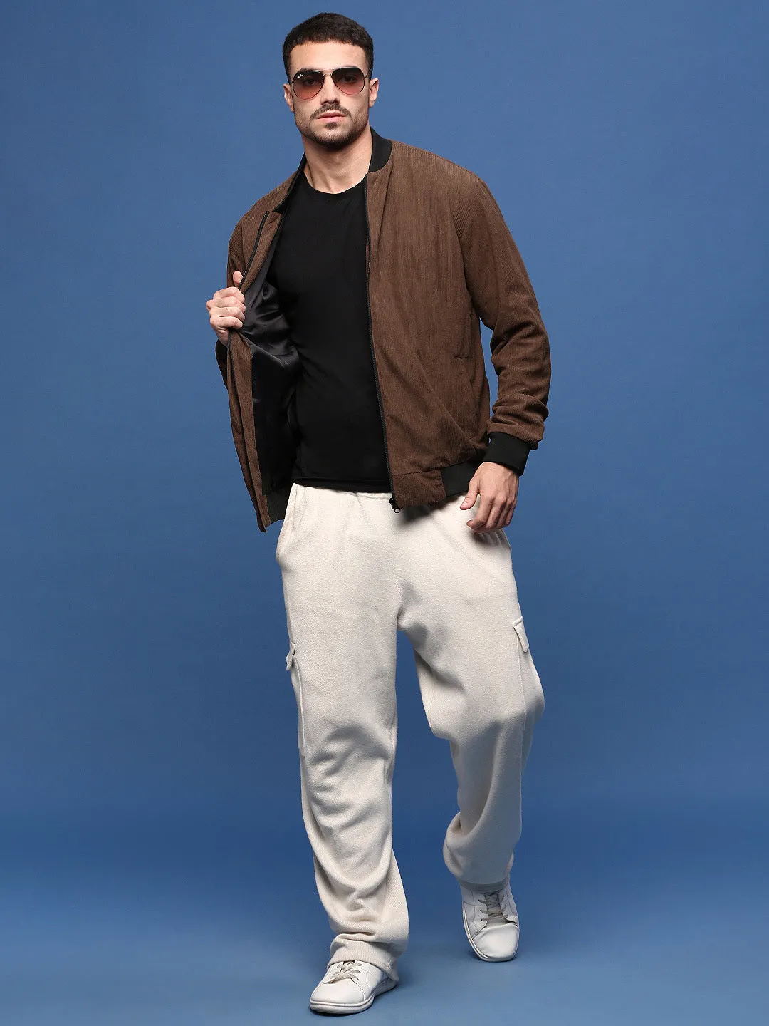 Men Brown Corduroy Windcheater Bomber Jacket
