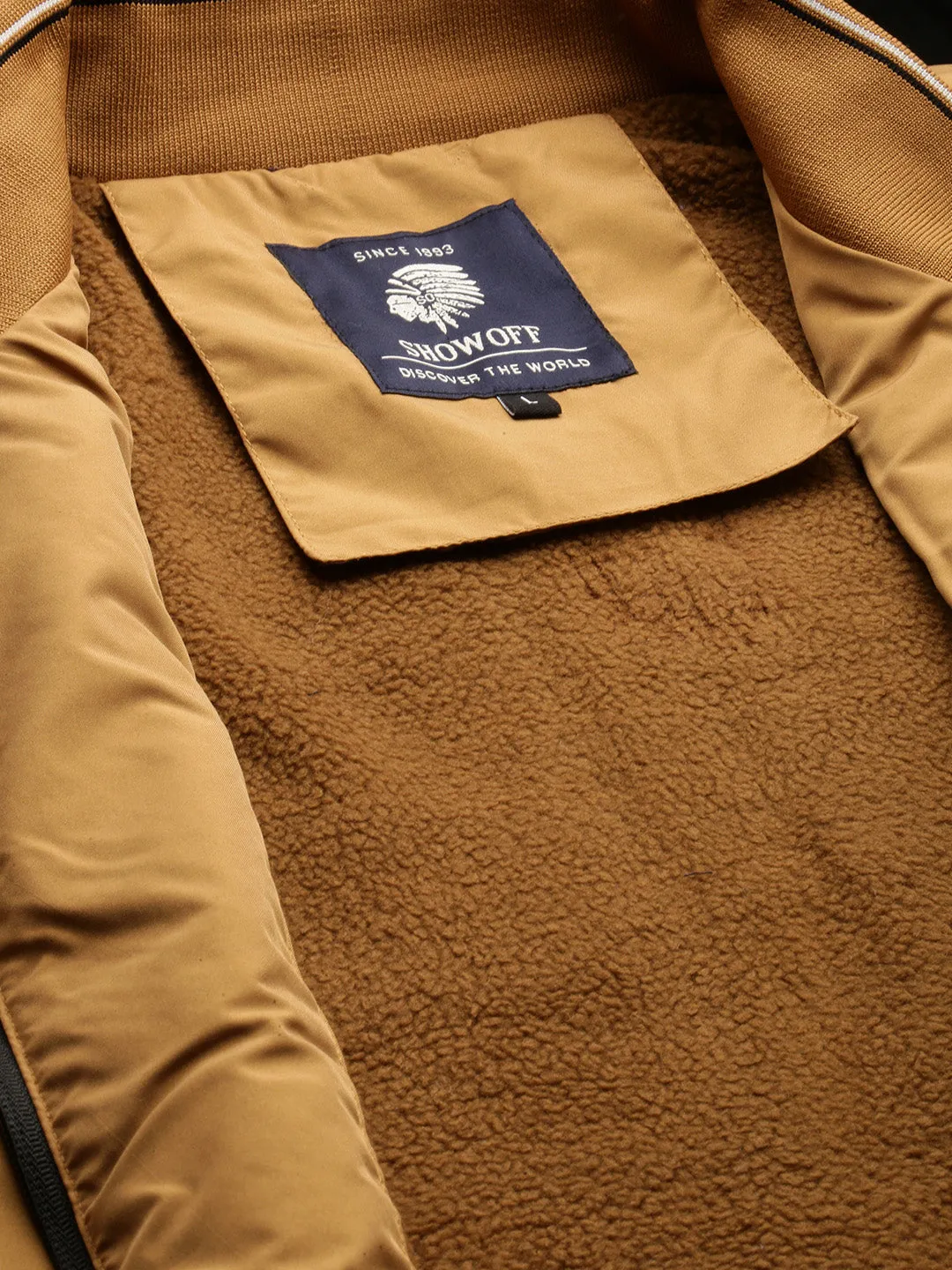 Men Brown Mock Collar Bomber Jacket