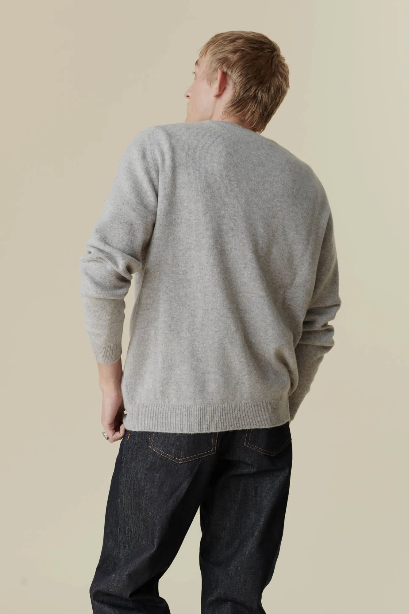 Men's Lambswool Crew Neck - Light Grey
