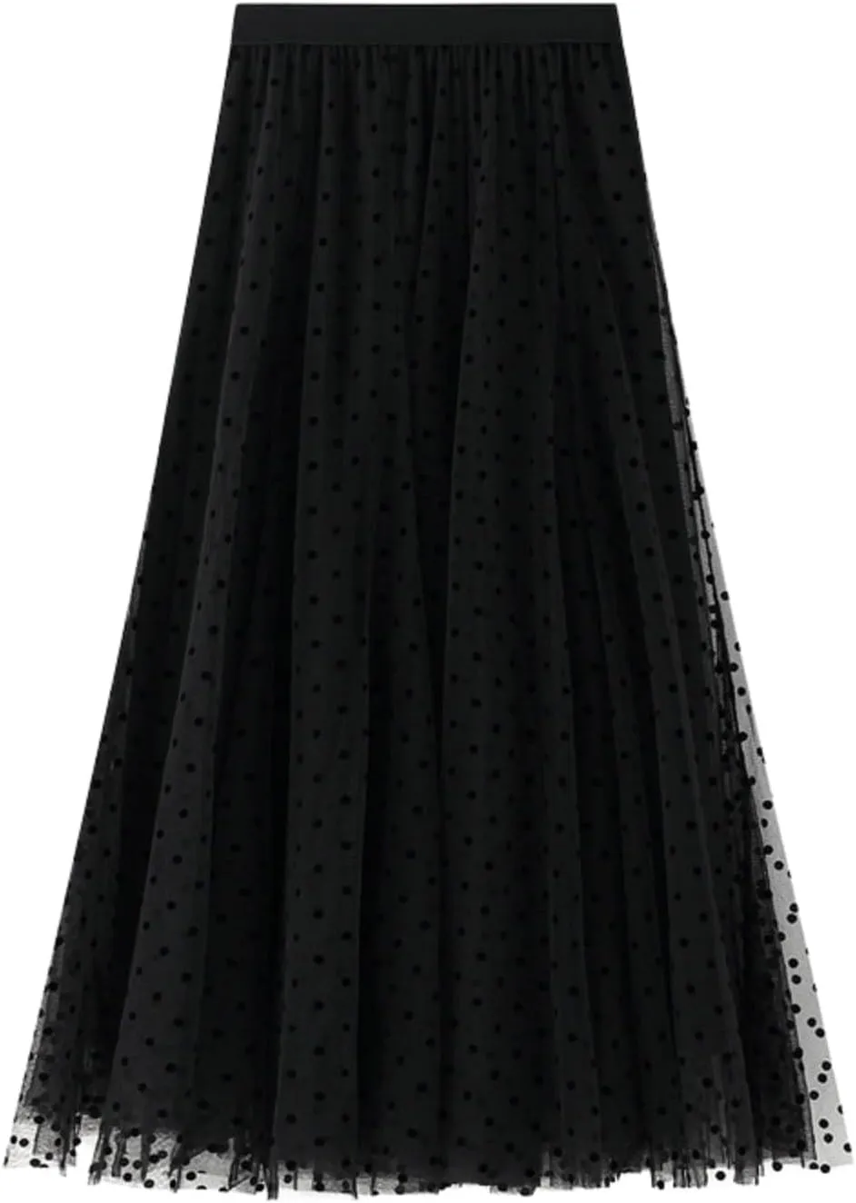 Midi Skirts for Women Women's Flocked Polka Dot Mesh Skirt A Line Mermaidtail Skirt Midi Skirt