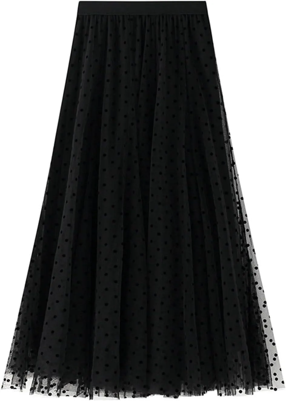 Midi Skirts for Women Women's Flocked Polka Dot Mesh Skirt A Line Mermaidtail Skirt Midi Skirt