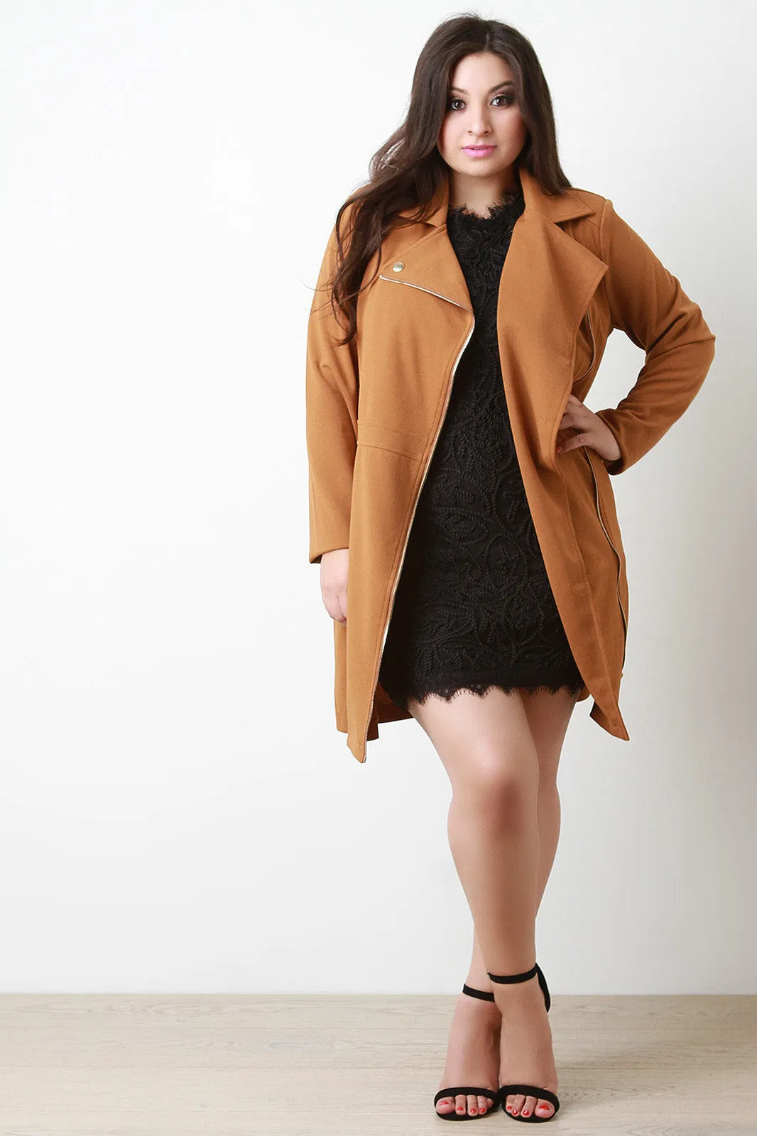 Moto Style Knit Trench Coat