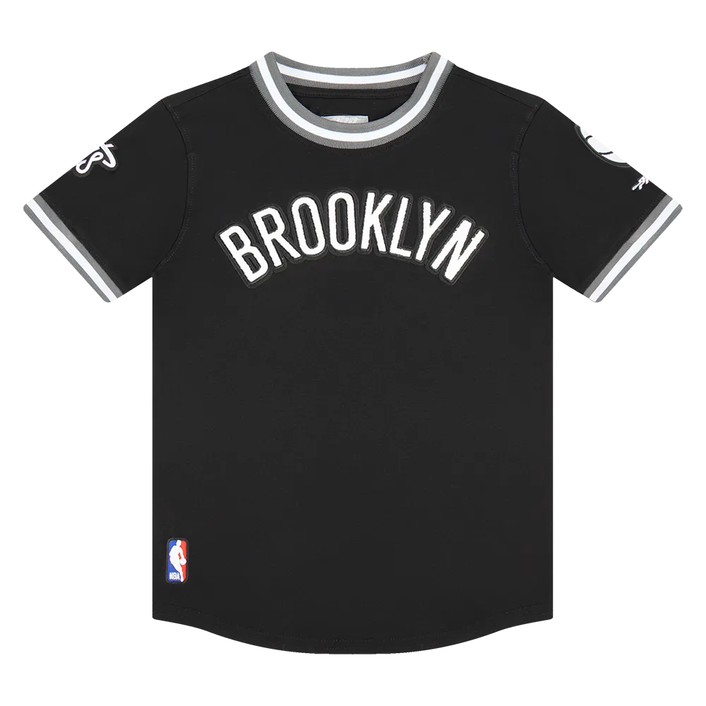 NBA BROOKLYN NETS CLASSIC BIG BOYS SHORT SLEEVE STRIPED RIB TEE (BLACK/GRAY)