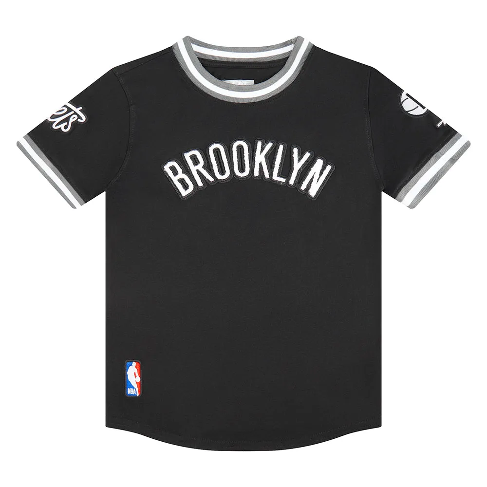 NBA BROOKLYN NETS CLASSIC LITTLE BOYS SHORT SLEEVE STRIPED RIB TEE (BLACK/GRAY)