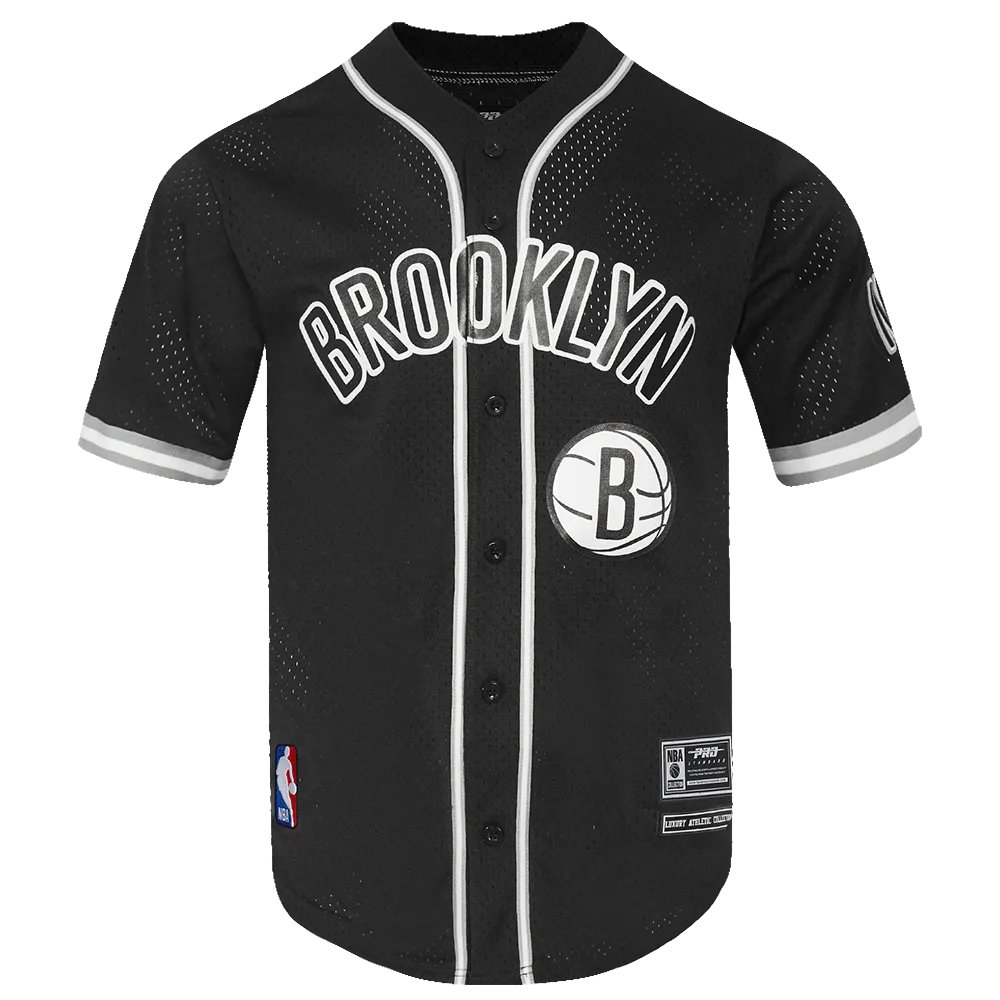 NBA BROOKLYN NETS CLASSIC MEN'S MESH BUTTON DOWN JERSEY (BLACK/GRAY)