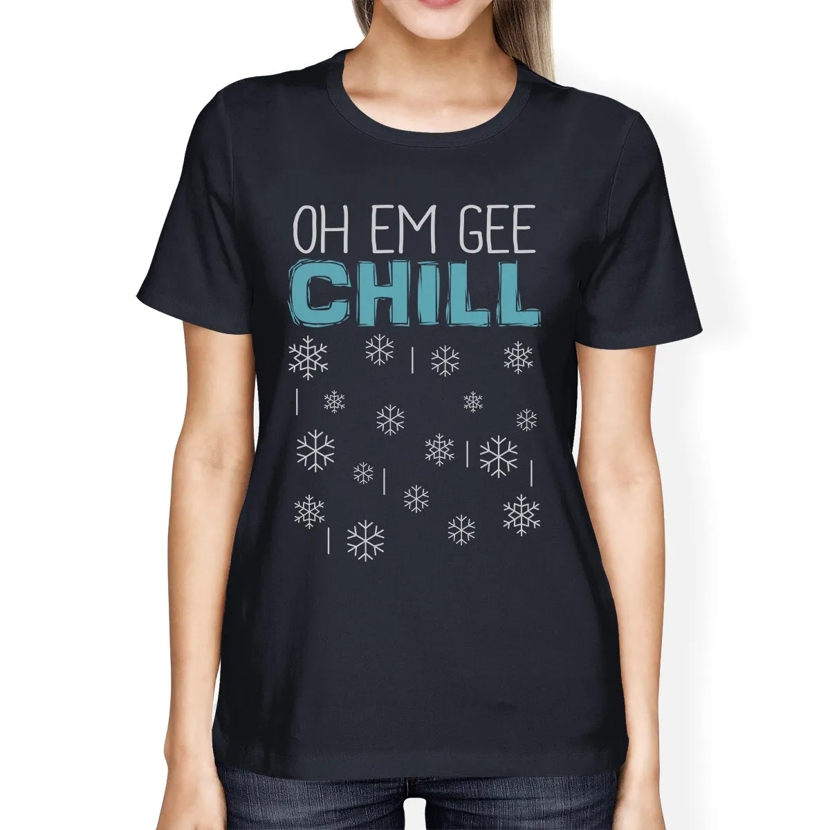 Oh Em Gee Chill Snowflakes Womens Navy Shirt