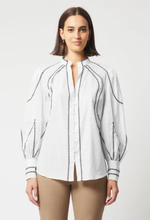 Once Was Meridian Placement Embroidered Shirt | Porcelain