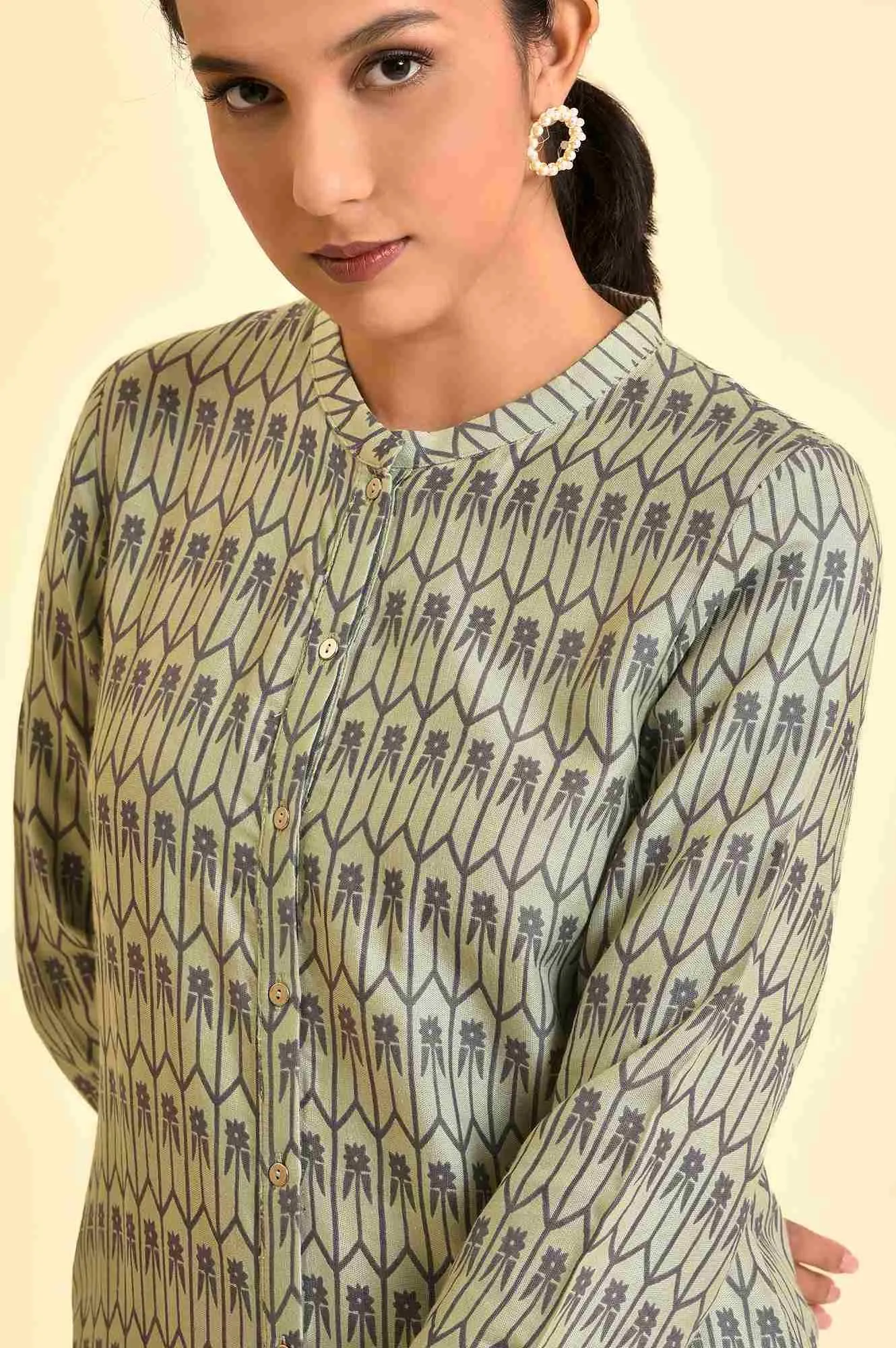 Pistachio Green Printed Kurta And Pants Set