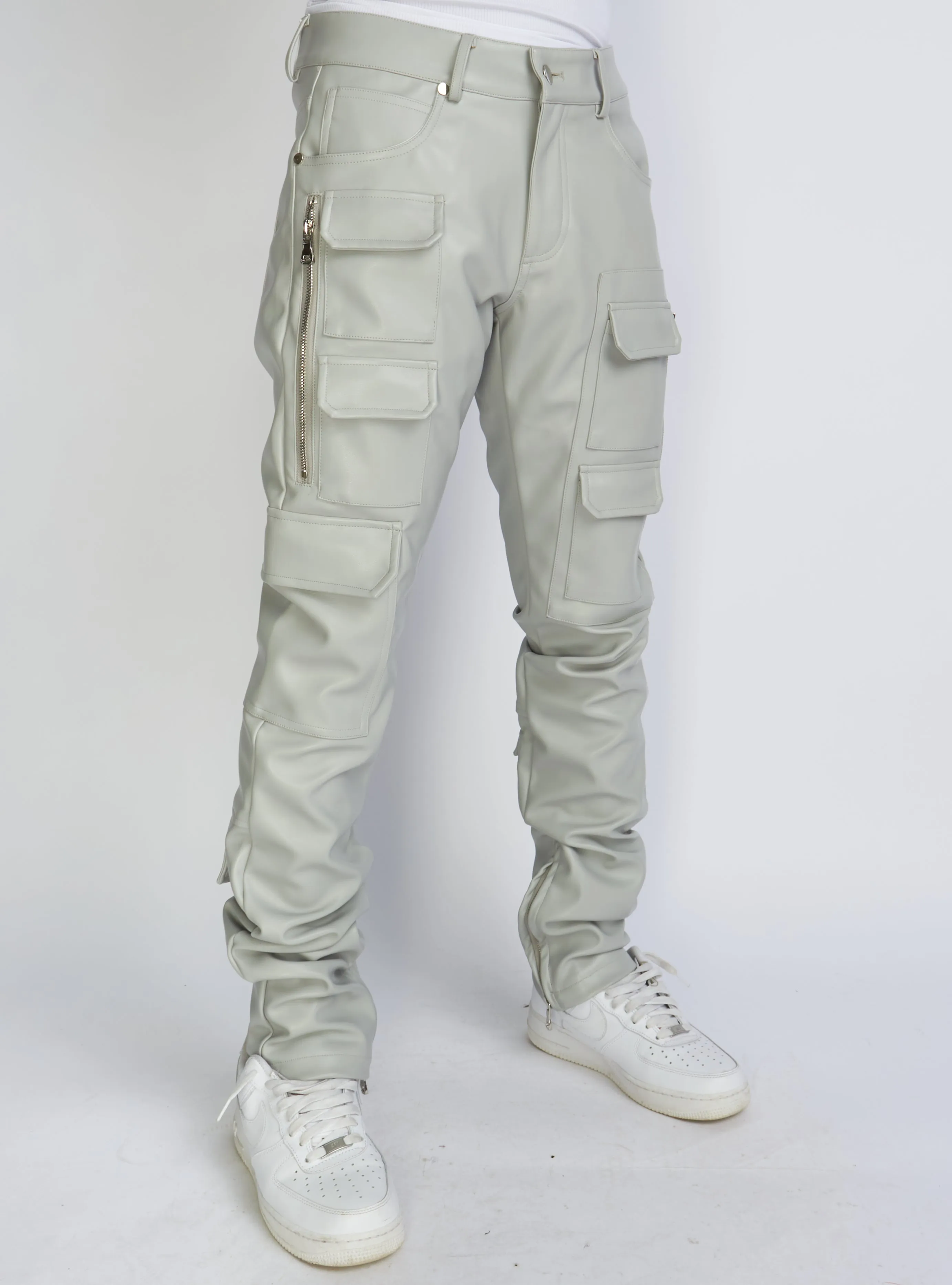 Politics Stacked Leather Pants Cargo - Murphy - Grey - 554
