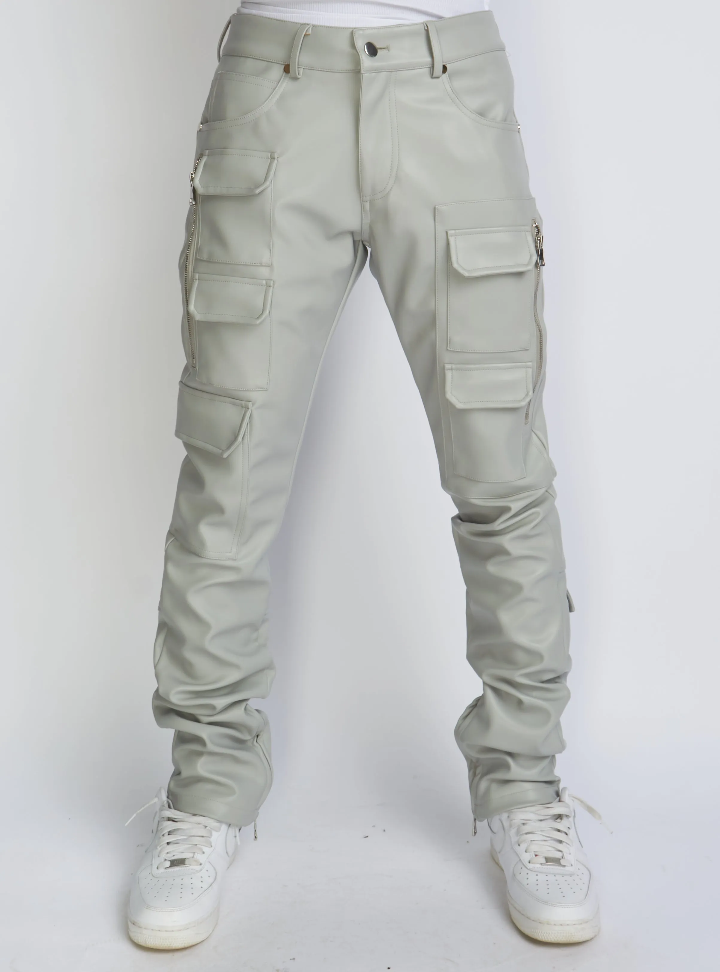 Politics Stacked Leather Pants Cargo - Murphy - Grey - 554
