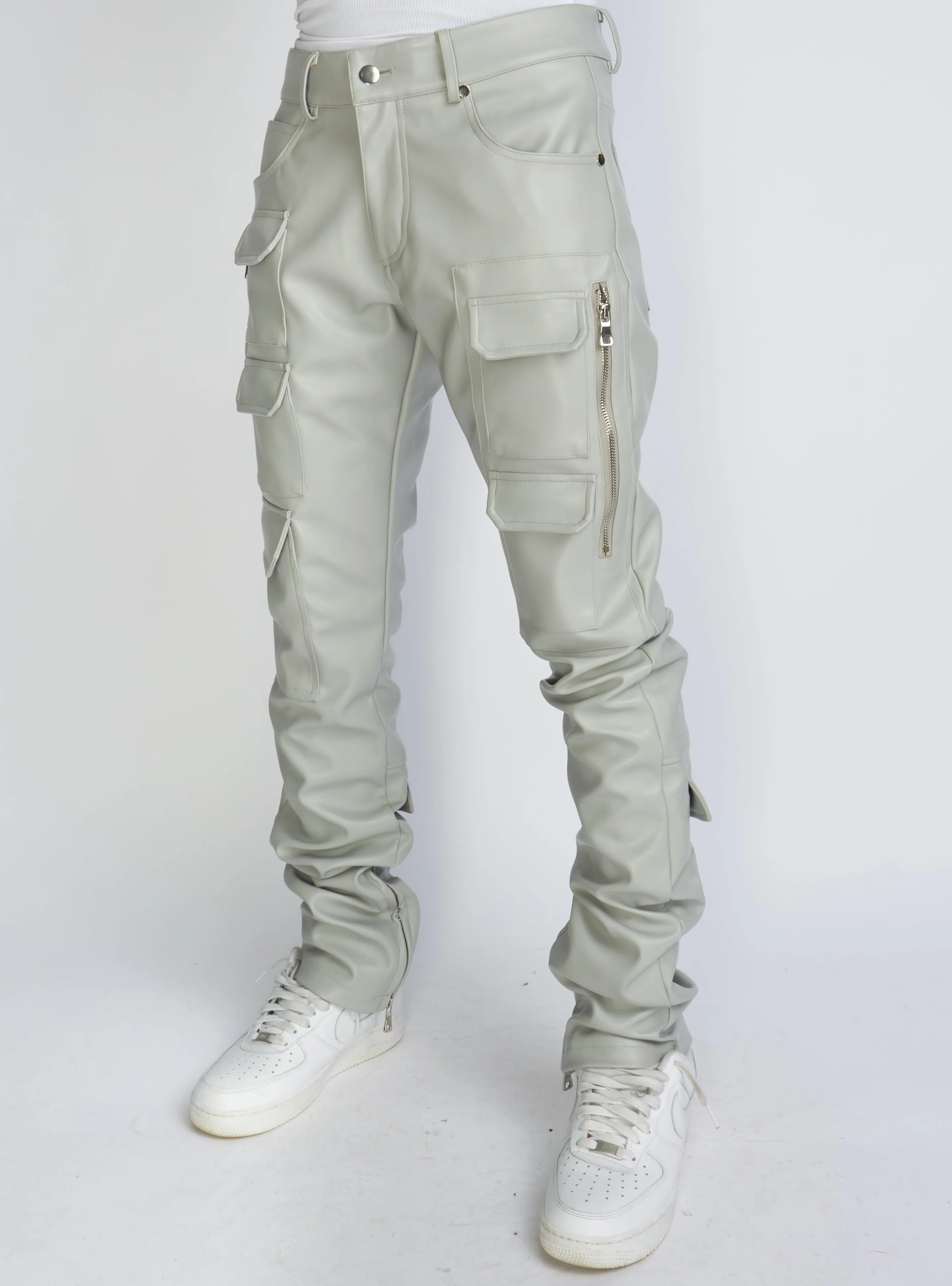 Politics Stacked Leather Pants Cargo - Murphy - Grey - 554